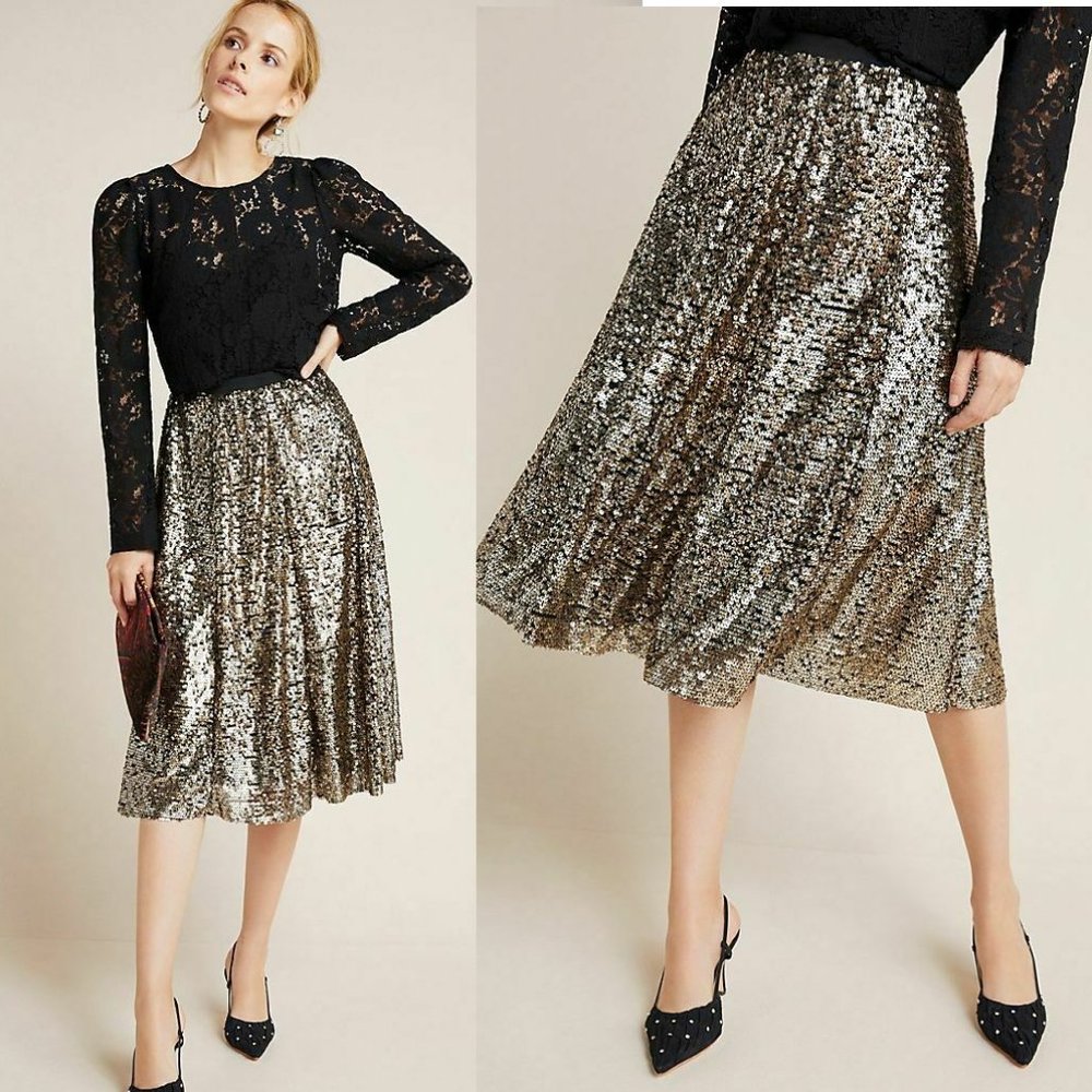 New Anthropologie Orleans Sequined Midi Skirt